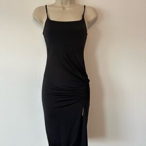 Charlotte Russe Black Midi Dress with Ruched Detail